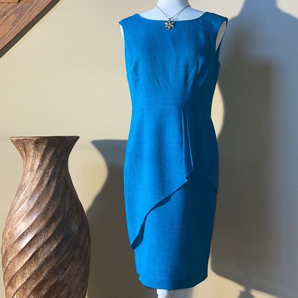 Evan Picone Dresses & Skirts - EVAN-PICONE NWOT SHEATH TEAL BLUE 100% POLYESTER, LINEN LOOK, CASUAL DRESS SZ 6